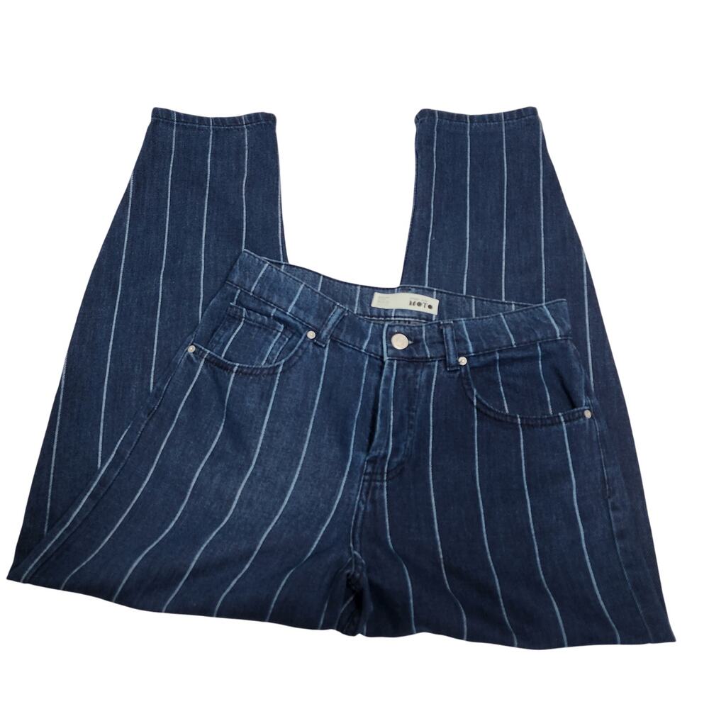 Topshop Moto Dark Wash Pinstripe Button Fly Jeans Size 25